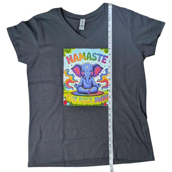 Funny Humor Namaste the Away Black Graphic V Neck T Shirt Size Large NWOT - Picture 1 of 6